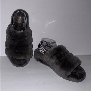 UGG 1095119 Fluff Yeah Slide Slipper Gray Charcoal Women’s Size 11
